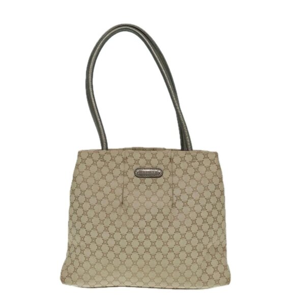 CELINE Macadam Canvas Shoulder Bag Beige Gold Auth 93204 - Picture 1 of 16